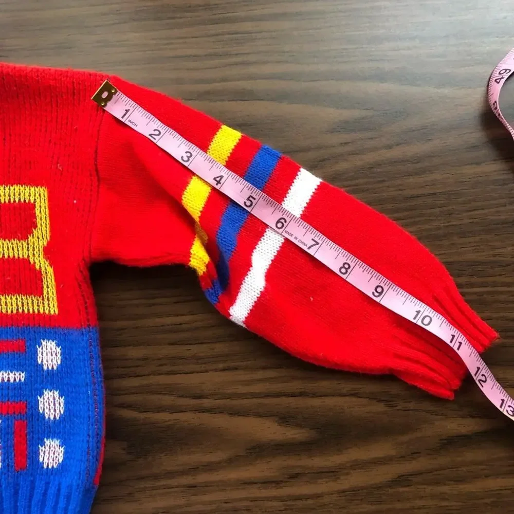 Vintage Kid's Sports Graphic Sweater Bright Vivid Numbers Racing Stripe Size 6